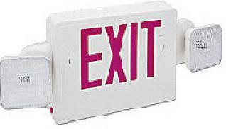Combo Exit Sign / Emergency Light; with one emergency light on each side of exit sign